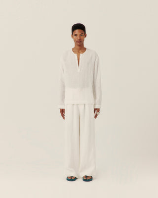 Sheer Stripe Linen Woven Henley