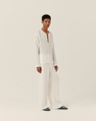 Sheer Stripe Linen Woven Henley